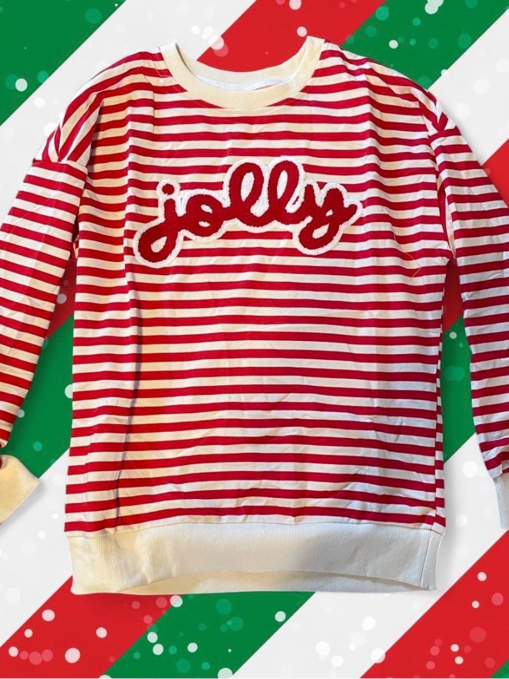 Christmas Striped 'Jolly' Red & White Pullover Sweatshirt women’s S
